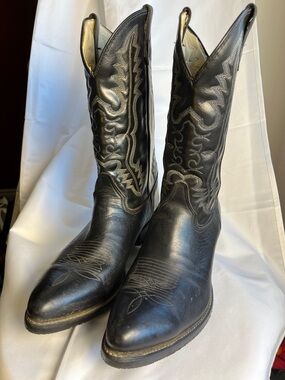 Double H Western Classic Black Leather Cowboy Boots w/ Contrast Stitching 13 EE